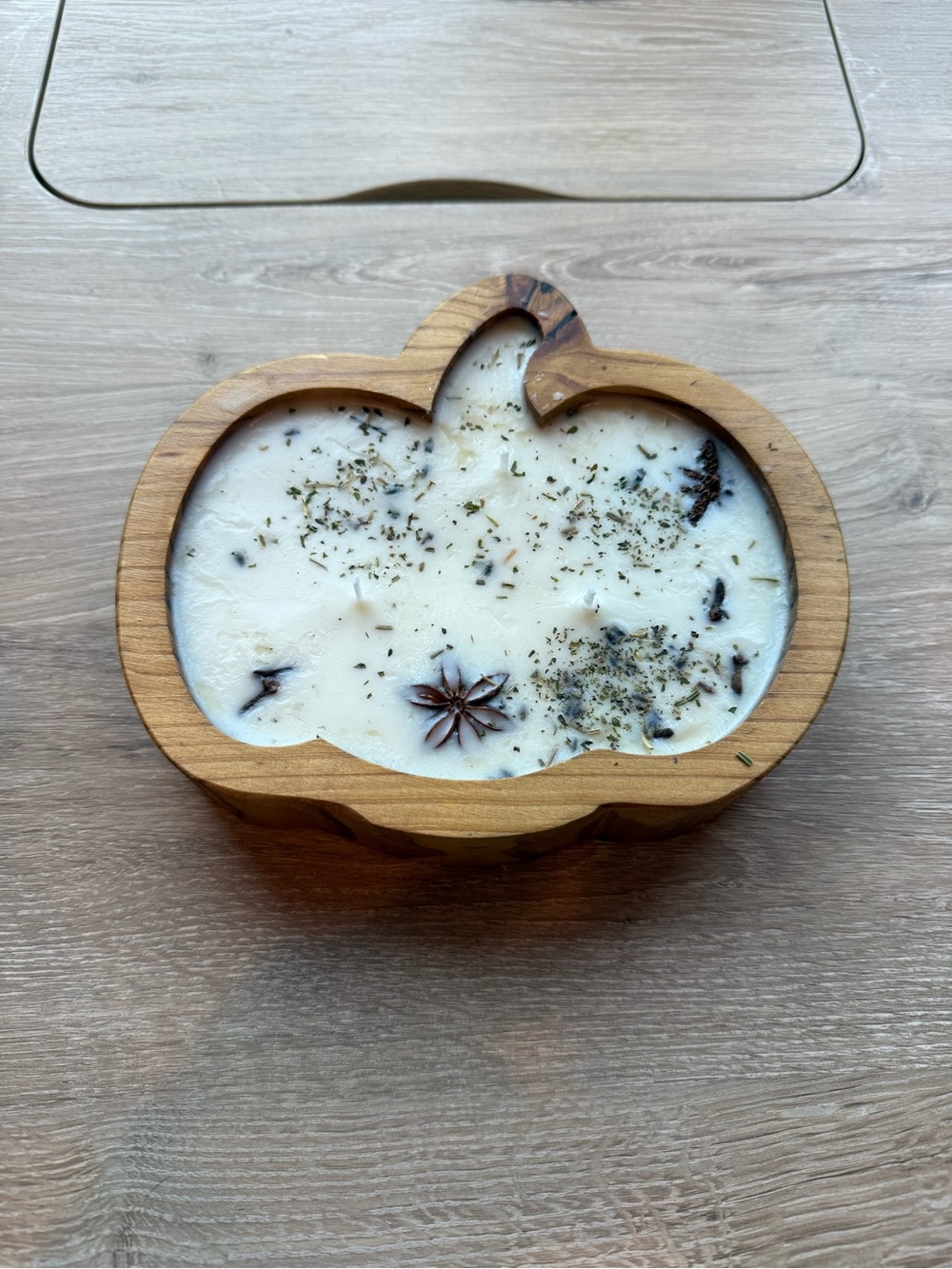 Handcrafted Pumpkin Wooden Bowl Candle - White